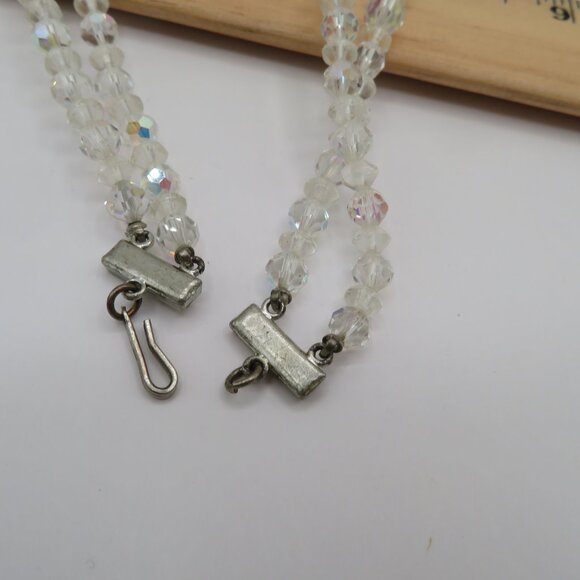 Vintage Aurora Borealis AB Faceted Crystal Double Strand Choker Style Necklace - Picture 8 of 13